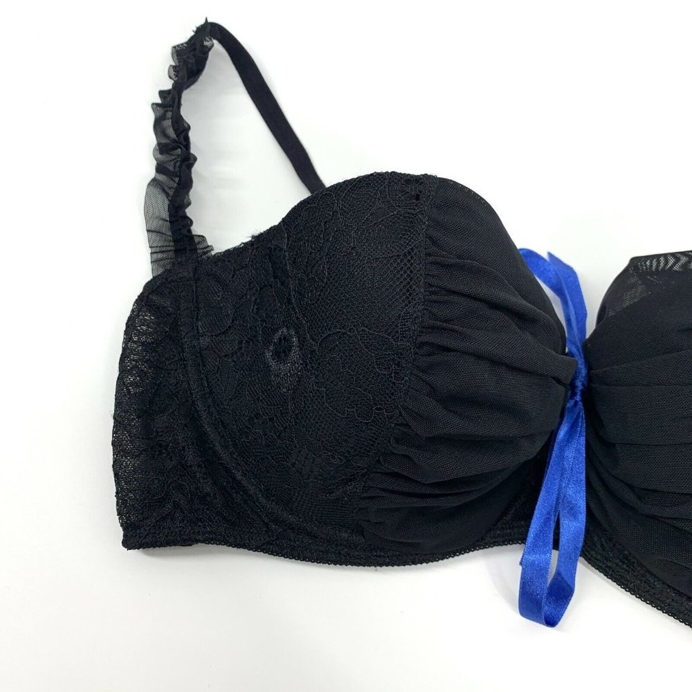 Frederick's Of Hollywood Bra Black Lace Floral Mesh Underwire Womens - Picture 2 of 7